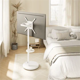 מעמד רצפתי לבן נייד עם גלגלים נסתרים למסכים עד 65″ דגם AL-65W